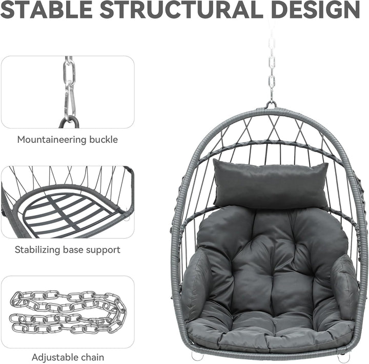 YITAHOME Hängesessel Max. Belastung 150kg Hängestuhl ohne Gestell 2 Kissen, Stabiler Rattan-Rahmen,