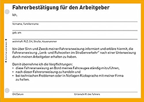 10er Pack Fahreranweisungen Lenk- und Ruhezeiten Anweisung Anordnung Verhaltensregeln LKW