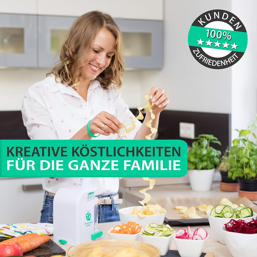 freegreen® GERMANY Spiralschneider mit Auffangbehälter [inkl. Kochbuch] I Ein Zoodle Maker, der bege