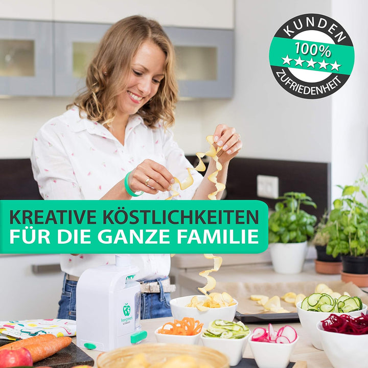 freegreen® GERMANY Spiralschneider mit Auffangbehälter [inkl. Kochbuch] I Ein Zoodle Maker, der bege