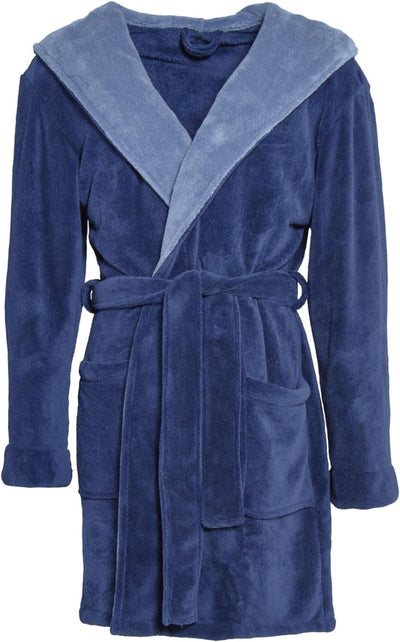 CelinaTex XS-XXXL Bademantel Kapuze zweifarbig kurz aufgesetzte Taschen Damen Mikrofaser Kuschelflee