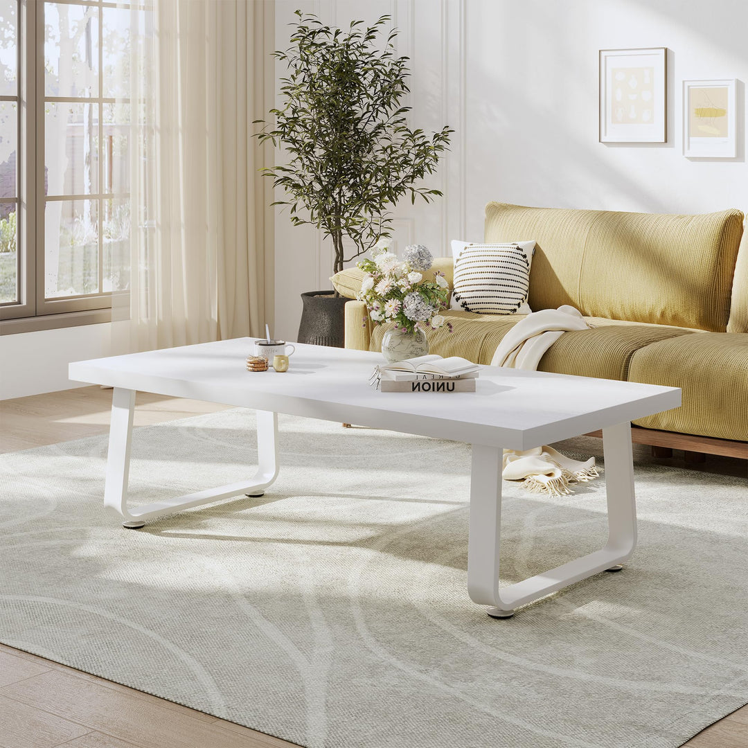 HSH Couchtisch Weiss Tisch Wohnzimmertisch aus Holz Metallgestell Modern Design für Wohnzimmer Beist