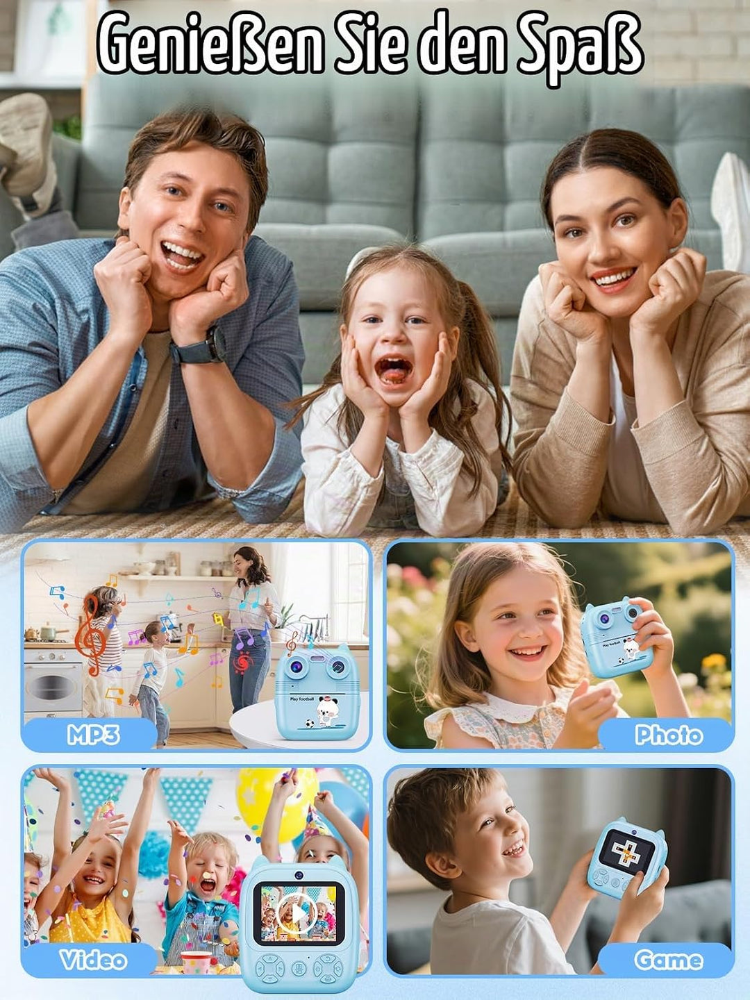 Sofortbildkamera Kinder, 1080FHD 48MP Dual-Kameraobjektive Kinderkamera, mit 4 Druckpapier 2,4 Zoll