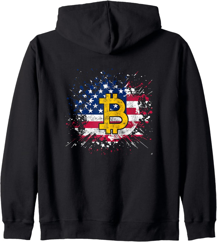 Bitcoin BTC Kryptowährung Hodl Digitales Geld USA Flagge Kapuzenjacke
