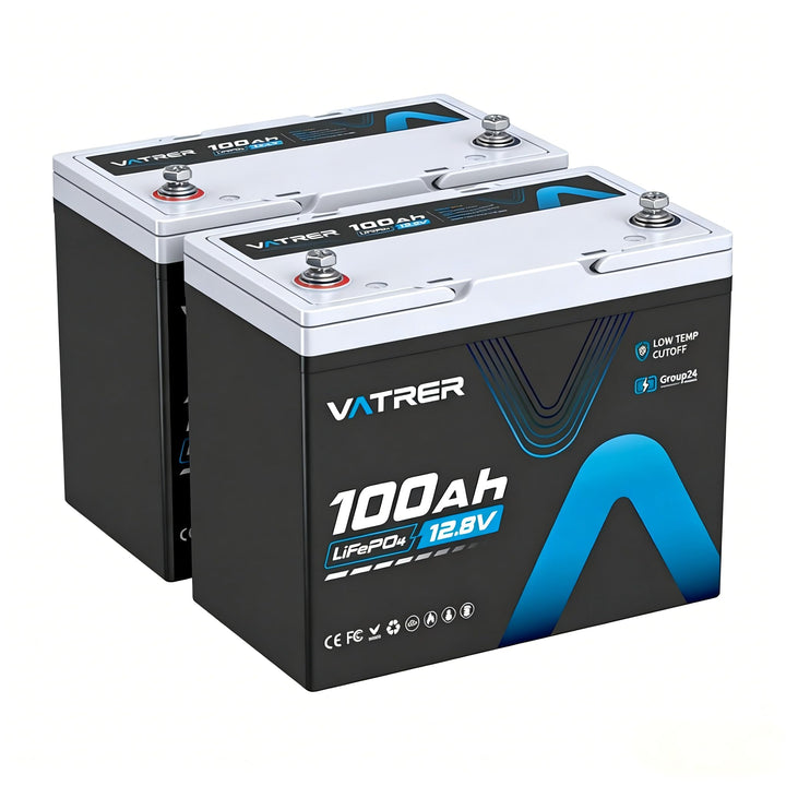 VATRER POWER LiFePO4 12V 100AH Group 24*2 Lithium Batterie Low Temp Cut-Off mit 100A BMS 5000+ Tiefz