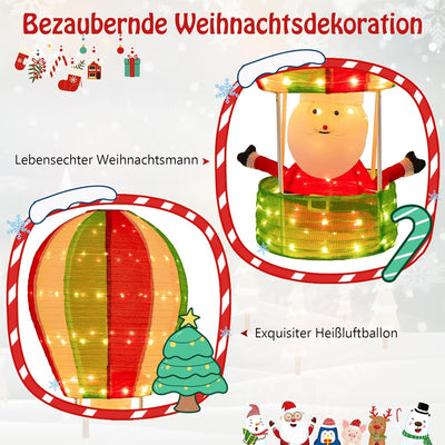 COSTWAY LED Heissluftballon Weihnachtsdeko, 135 cm beleuchteter Weihnachtsballon mit Weihnachtsmann