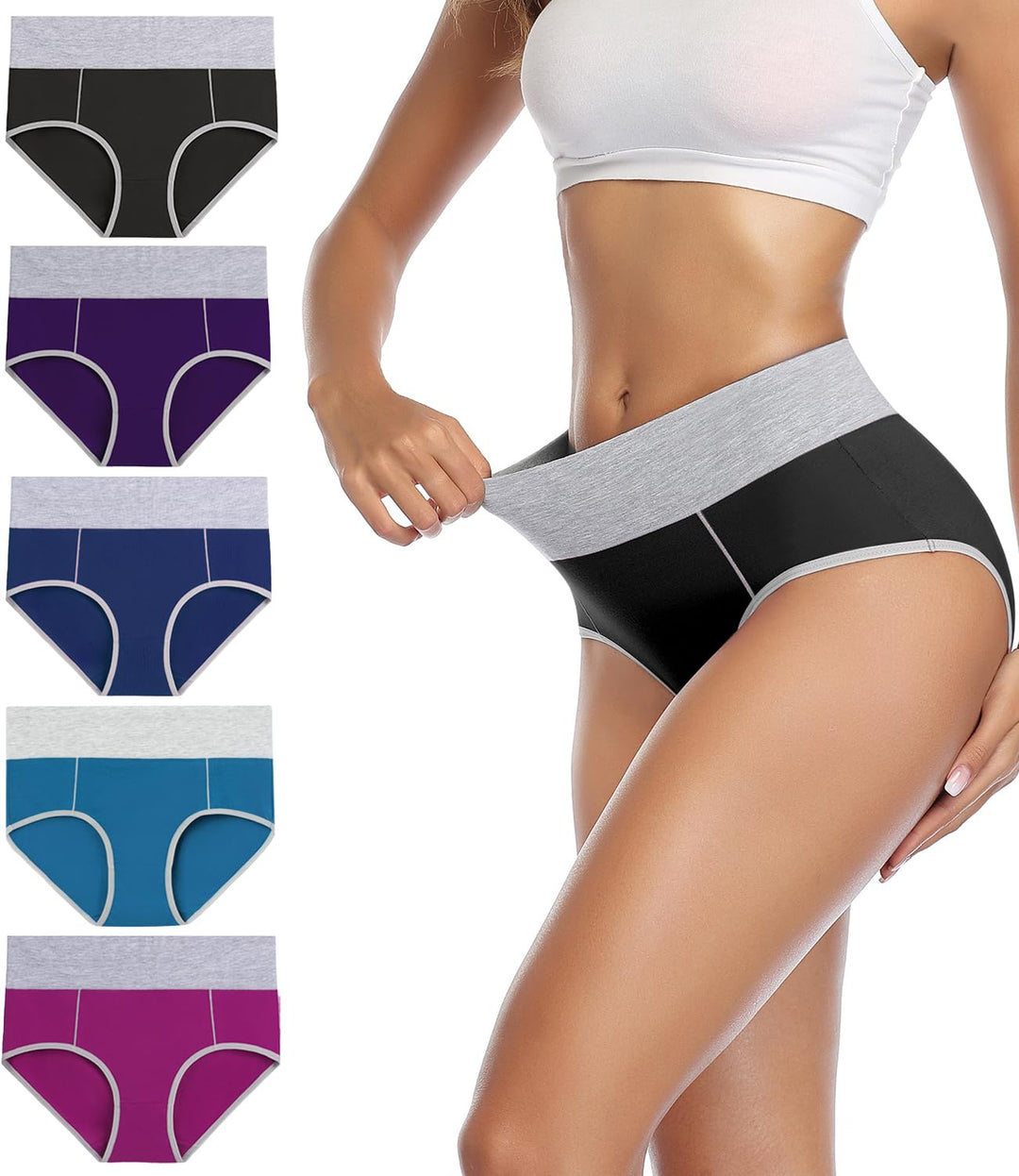 wirarpa Unterhosen Damen Baumwolle Unterwäsche Frauen Taillenslip Hohe Taille Slip 5er Pack XS Mehrf