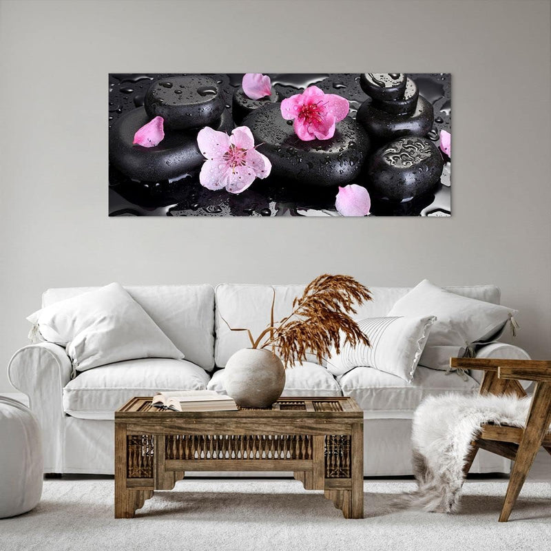 Wandbilder Dekoration Wohnzimmer Blumen Steine Tropfen Spa Panorama Bilder auf Leinwand 120x50cm Lei