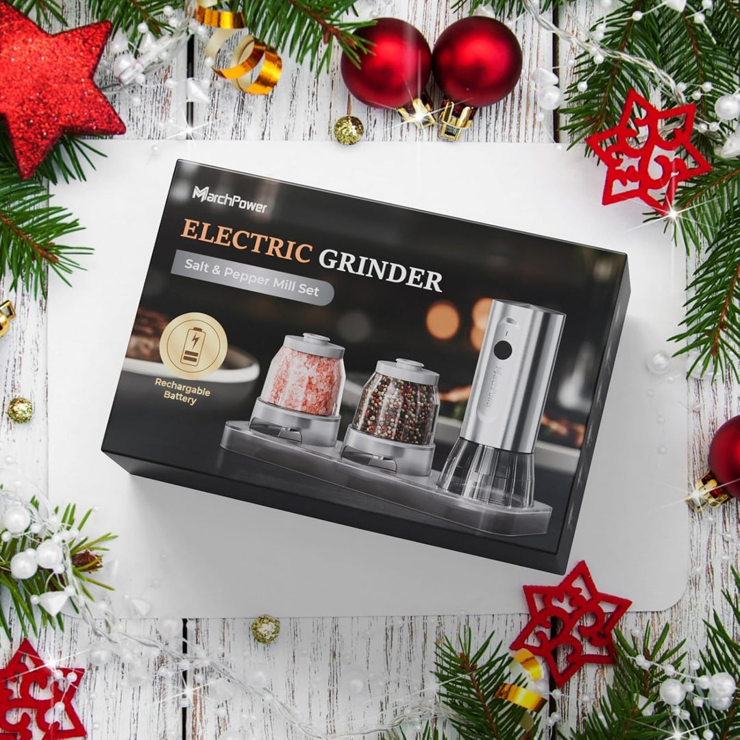 Marchpower elektrische Salz und Pfeffermühle Set, USB Wiederaufladbar, Edelstahl, 2 grosse Kapazität
