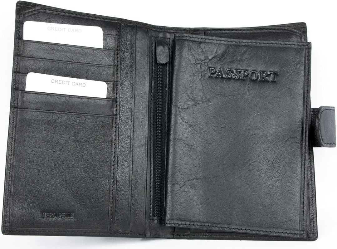 Damen Italienisches Schwarz Leder Portemonnaie Il Giglio mit herausnehmbarem Reisepass Tasche