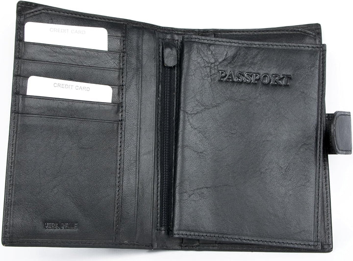Damen Italienisches Schwarz Leder Portemonnaie Il Giglio mit herausnehmbarem Reisepass Tasche
