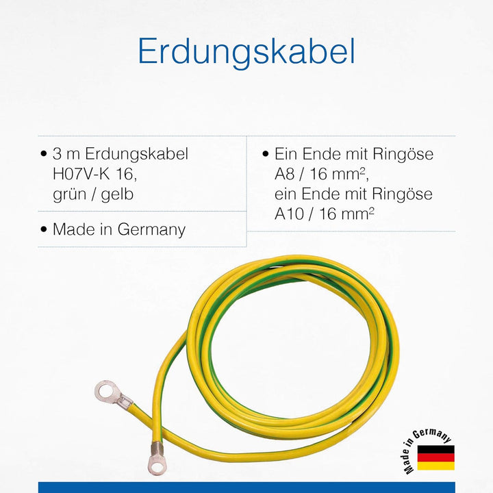 as - Schwabe Erdungskabel – 3 m Erdungsleiter - Erdungsleitung mit 1 Ringöse A8 / 16mm² &amp; 1 Erdschuh