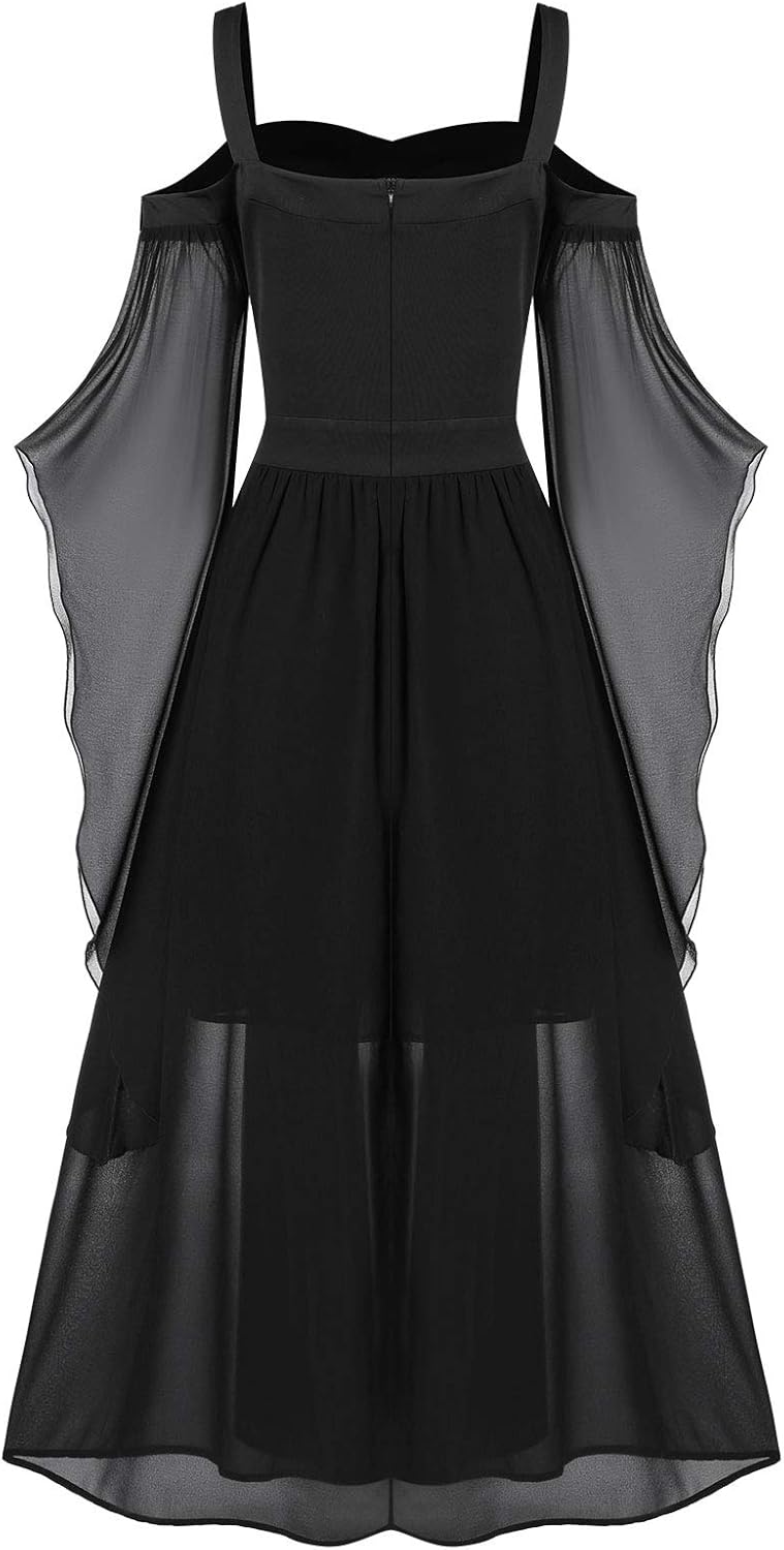 CHARMMA Gothic Halloween Kleid Kostüm Damen,Übergrösse A-Linie Schnüren Maxi Kleider mit Schmetterli