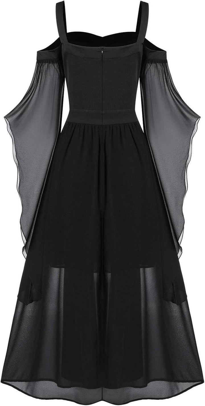 CHARMMA Gothic Halloween Kleid Kostüm Damen,Übergrösse A-Linie Schnüren Maxi Kleider mit Schmetterli