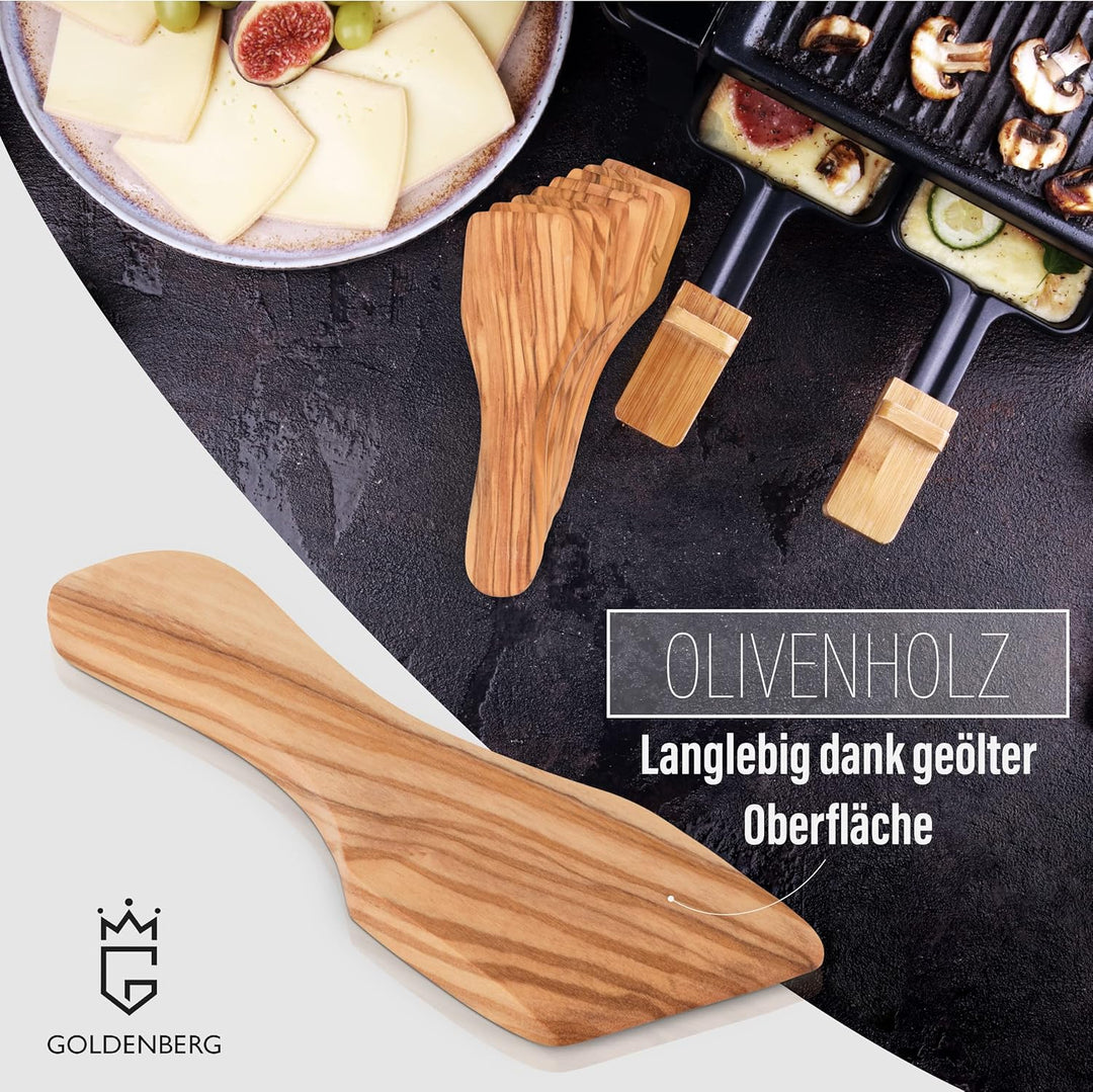 GOLDENBERG® Premium Olivenholz Raclette Schaber - 10er Set Raclette Spachtel - feinstes italienische