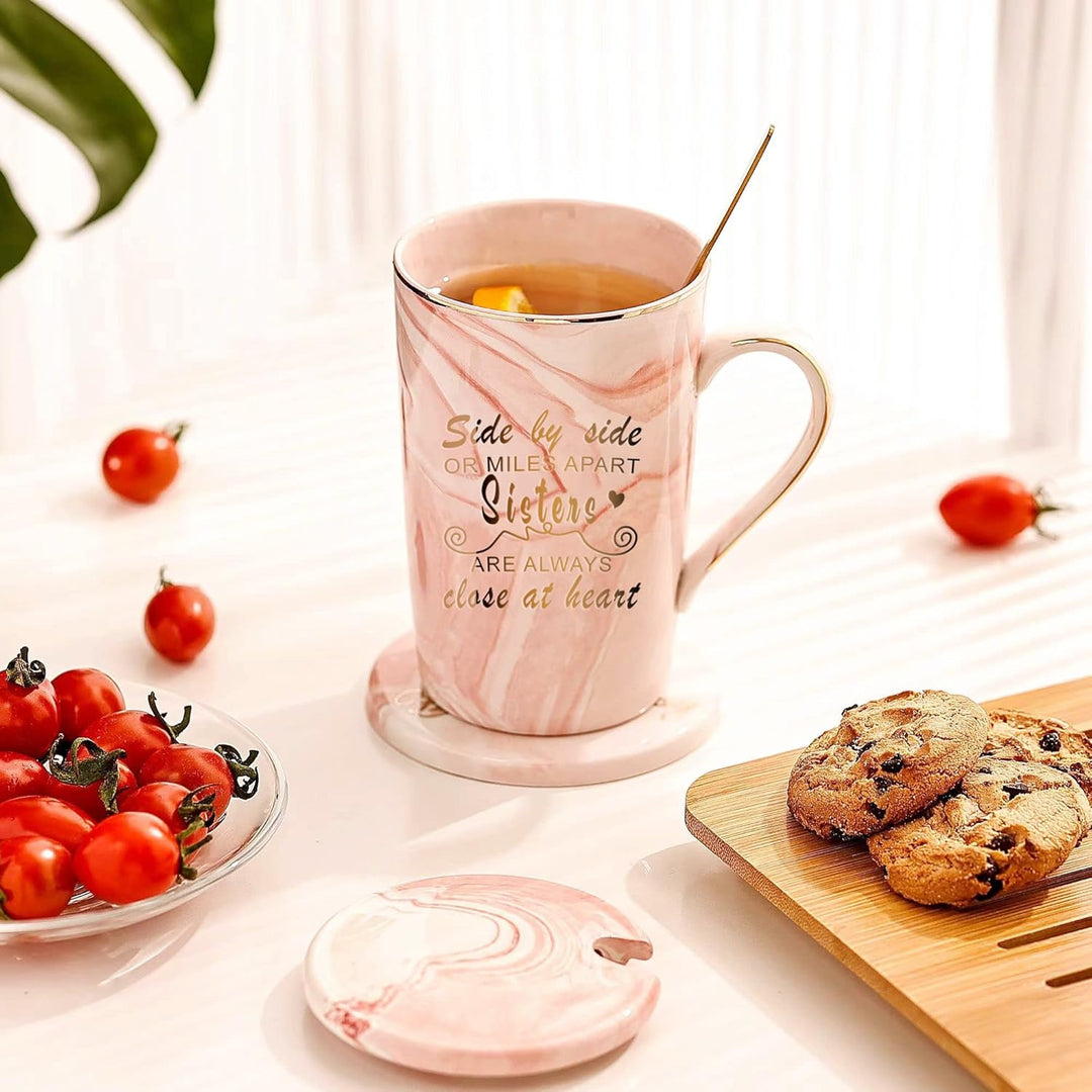 Schwestern Becher Schwester Geburtstag Geschenke Kaffeebecher Set - Side by Side oder Miles Apart Si