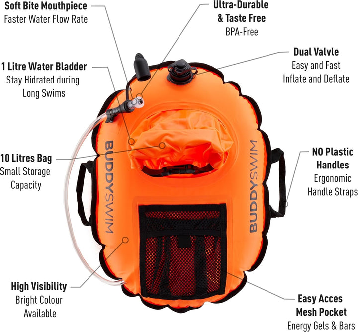BUDDYSWIM Schwimmboje Hydrastation 10 L mit leicht zugänglicher zentraler wasserdichter Tasche zur A