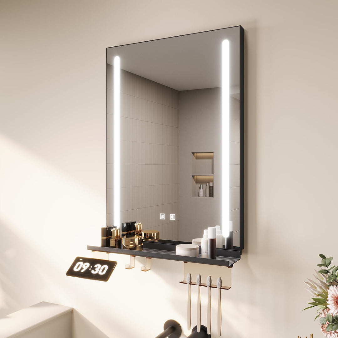 SONNI LED Badspiegel 50x70cm + 50cm Ablage, Touch Badezimmerspiegel mit Beleuchtung, 3 Lichtfarben,