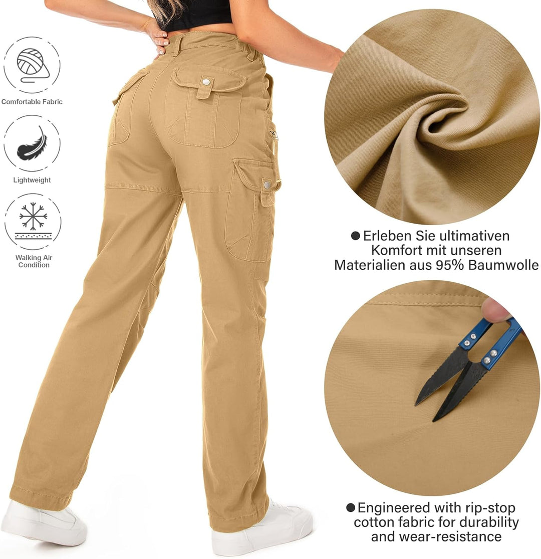 yeyity Cargohose Damen Hosen Multi Taschen Wanderhose Outdoorhose Baumwolle Arbeitshose Jogginghose