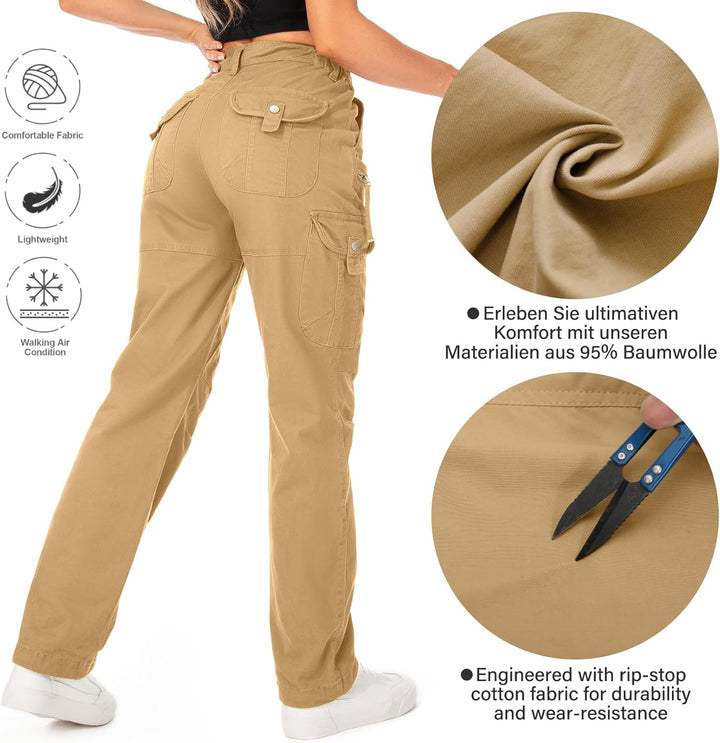yeyity Cargohose Damen Hosen Multi Taschen Wanderhose Outdoorhose Baumwolle Arbeitshose Jogginghose