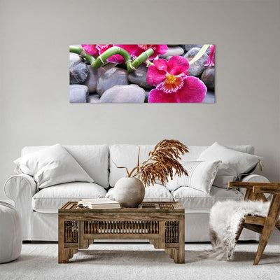 Panorama Bilder auf Leinwand 100x40cm Leinwandbild Asiatisch bambus orchidee steine Gross Wanddeko B