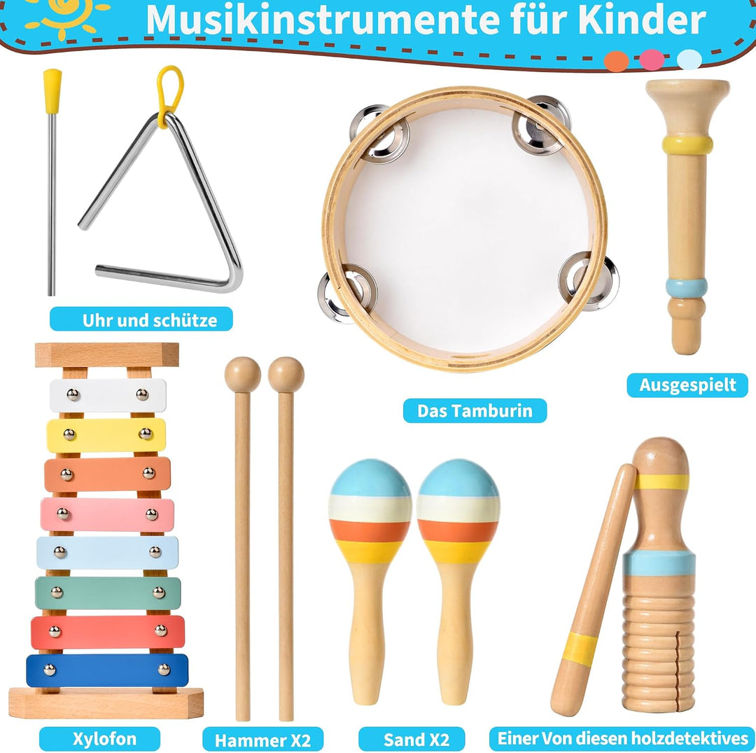 Baby Musikinstrumente Montessori-Holzspielzeug für Kleinkinder von 1-3 Jahren, 6 in 1 Musikinstrumen