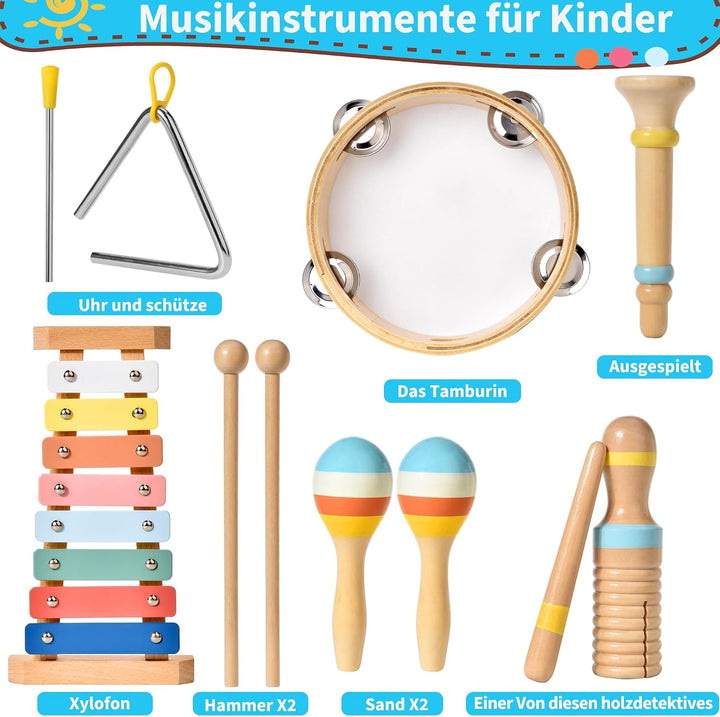 Baby Musikinstrumente Montessori-Holzspielzeug für Kleinkinder von 1-3 Jahren, 6 in 1 Musikinstrumen