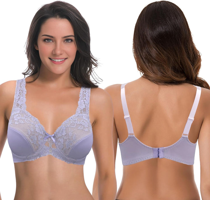 Curve Muse Damen Minimizer BH Ungefüttert Bügel Spitzenstickerei - 2er Pack 75D Lavendel, Nackt(2er