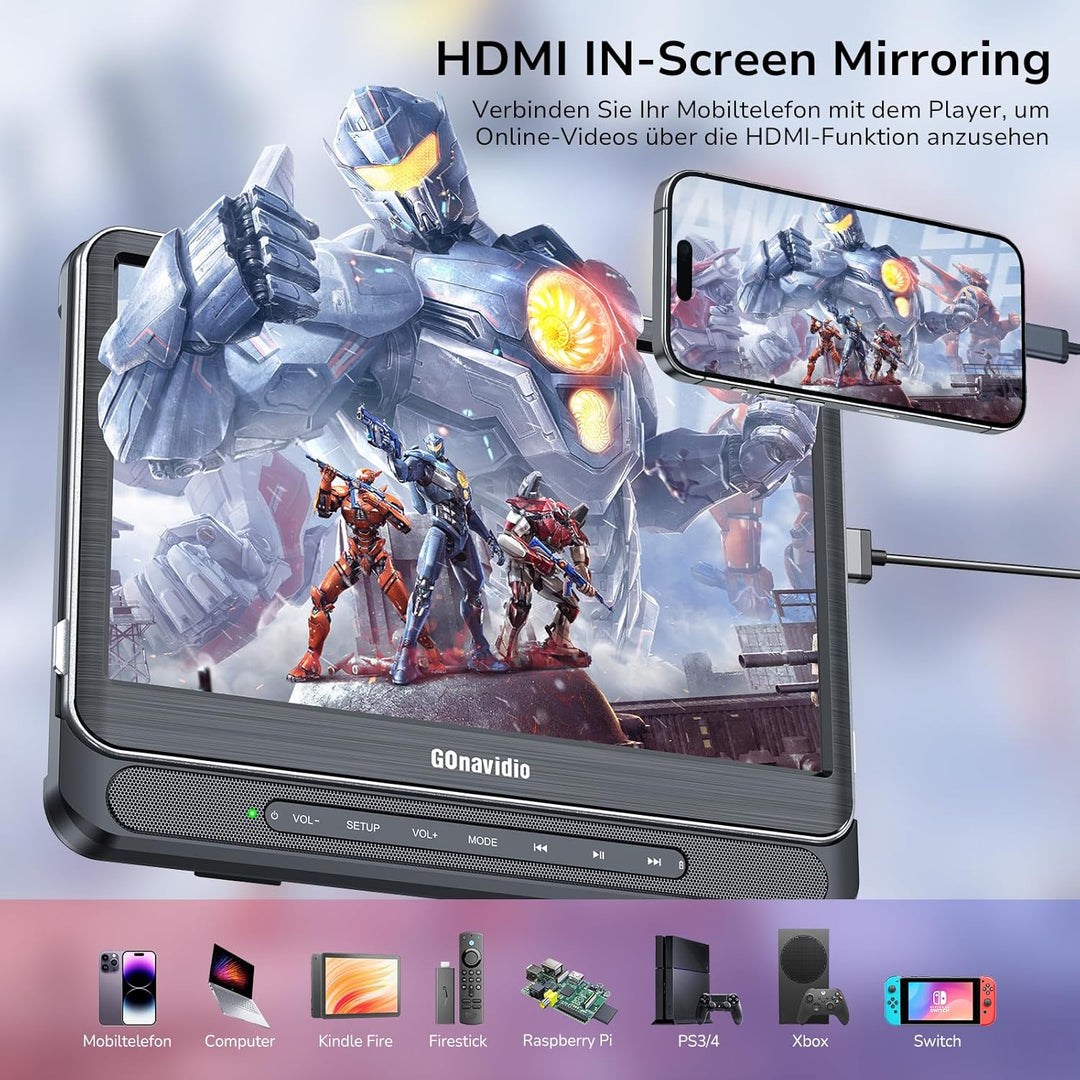 12" Doppel Auto DVD Player mit HDMI-Eingang, Auto Kopfstützen Player für Kinder mit Kopfhörern, unte