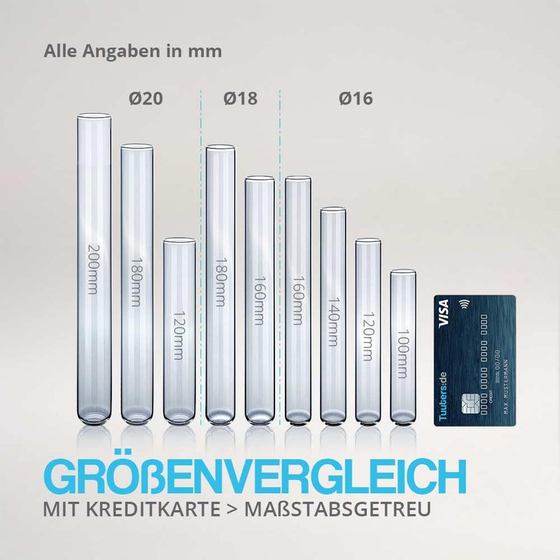 Tuuters 100 Glas Reagenzgläser mit Korken Verschluss Naturkorken, kleine Gewürzgläser (180 x Ø 20mm)