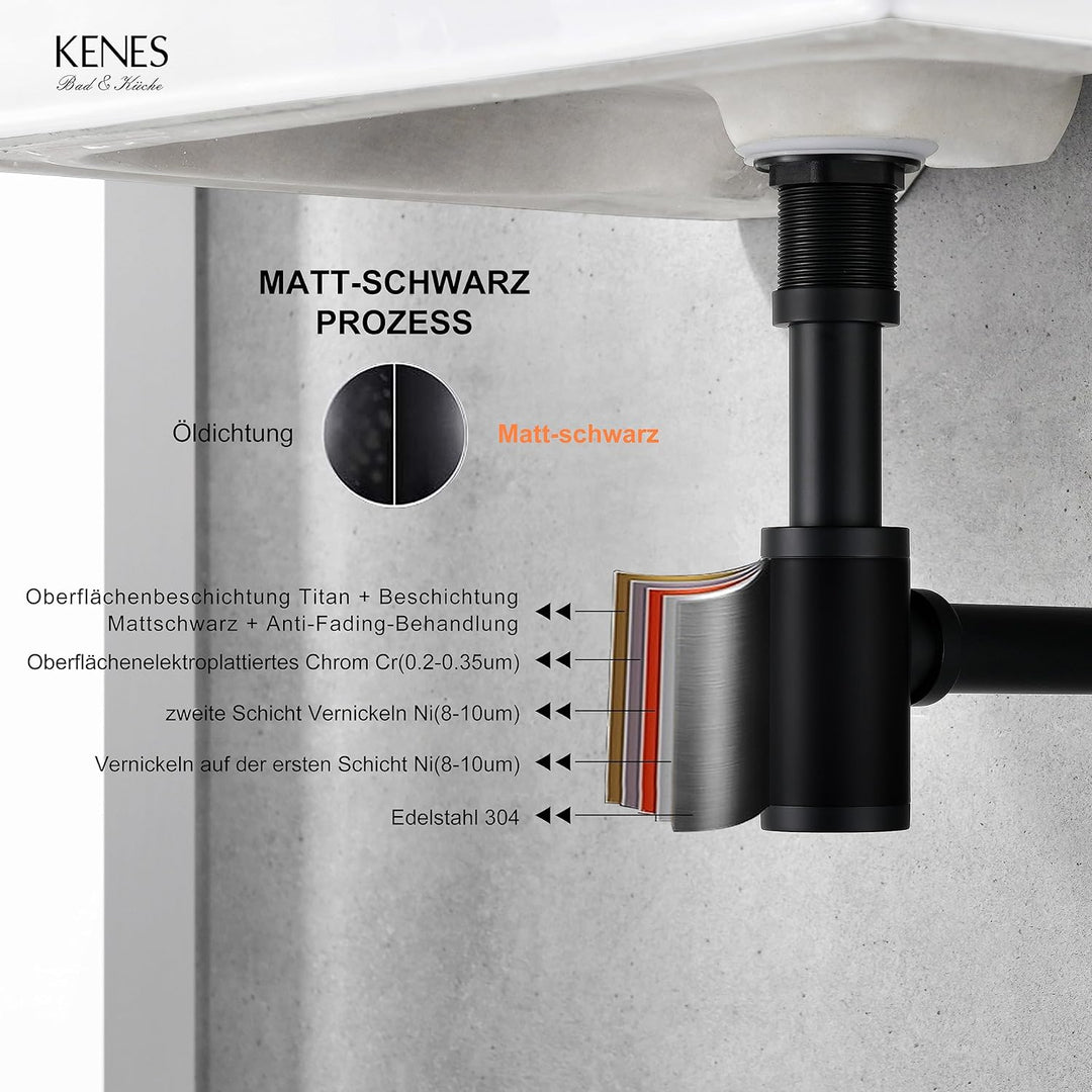 KENES Siphon Universal für Waschbecken & Waschtisch - Röhrensiphon/Siphon Waschbecken | Röhrensiphon