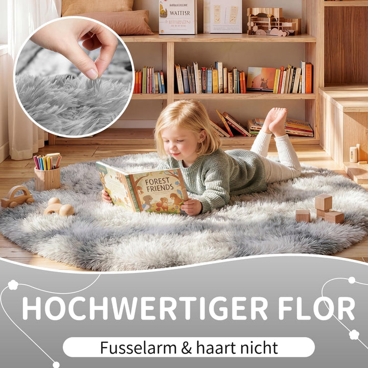 VOFUSHON Teppich Rund Hochflor Teppich Wohnzimmer Teppich Langflor Teppiche für Wohnzimmer flauschig