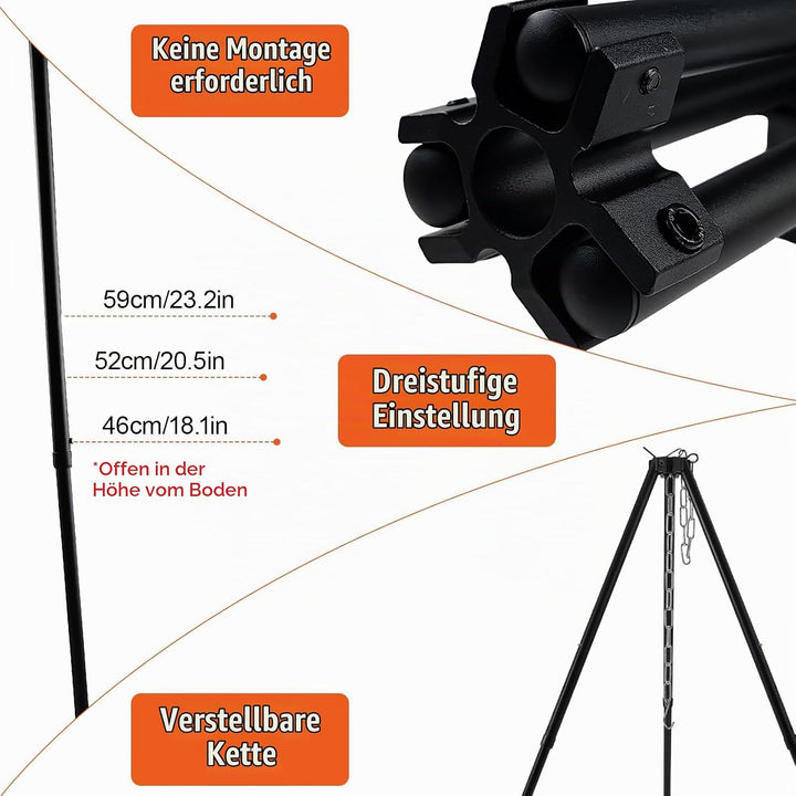 110CM Camping Stativ Lagerfeuer Kochen Stativ Outdoor Grillrost Stand Halterung Hängekette Verstellb