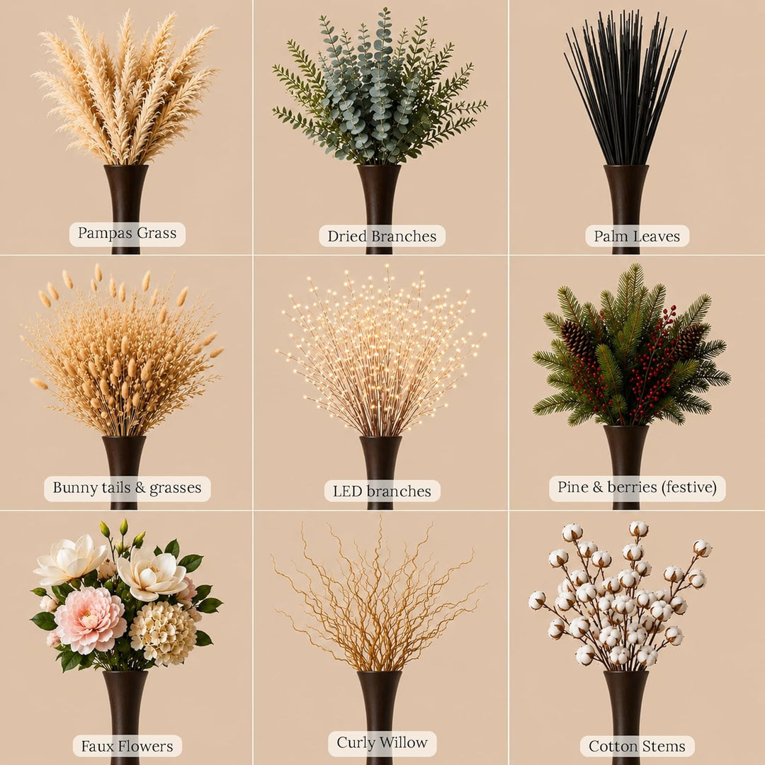 Leewadee Grosse Bodenvase für Dekozweige hohe Standvase Design Holzvase, Holz, 90 cm, Braun, 90 cm