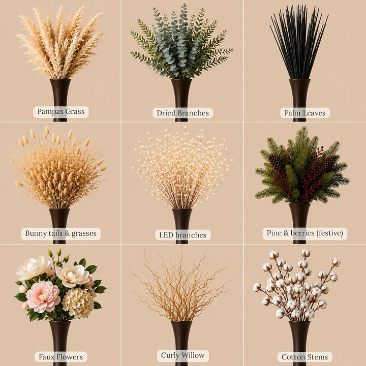 Leewadee Grosse Bodenvase für Dekozweige hohe Standvase Design Holzvase, Holz, 90 cm, Braun, 90 cm