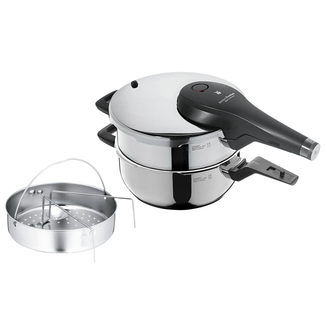 WMF Perfect Premium Schnellkochtopf Set 3-teilig 4,5l + 3,0l mit Einsatz-Set, Schnelltopf 22 cm, Cro