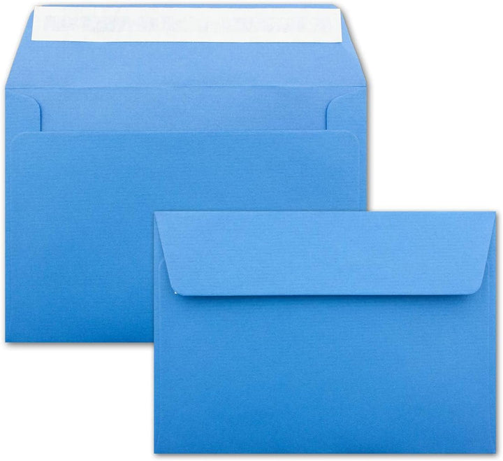 75 gerippte Briefumschläge DIN C6 Blau - 11,4 x 16,2 cm - 100 g/m² Post-umschlag ohne Fenster Haftkl