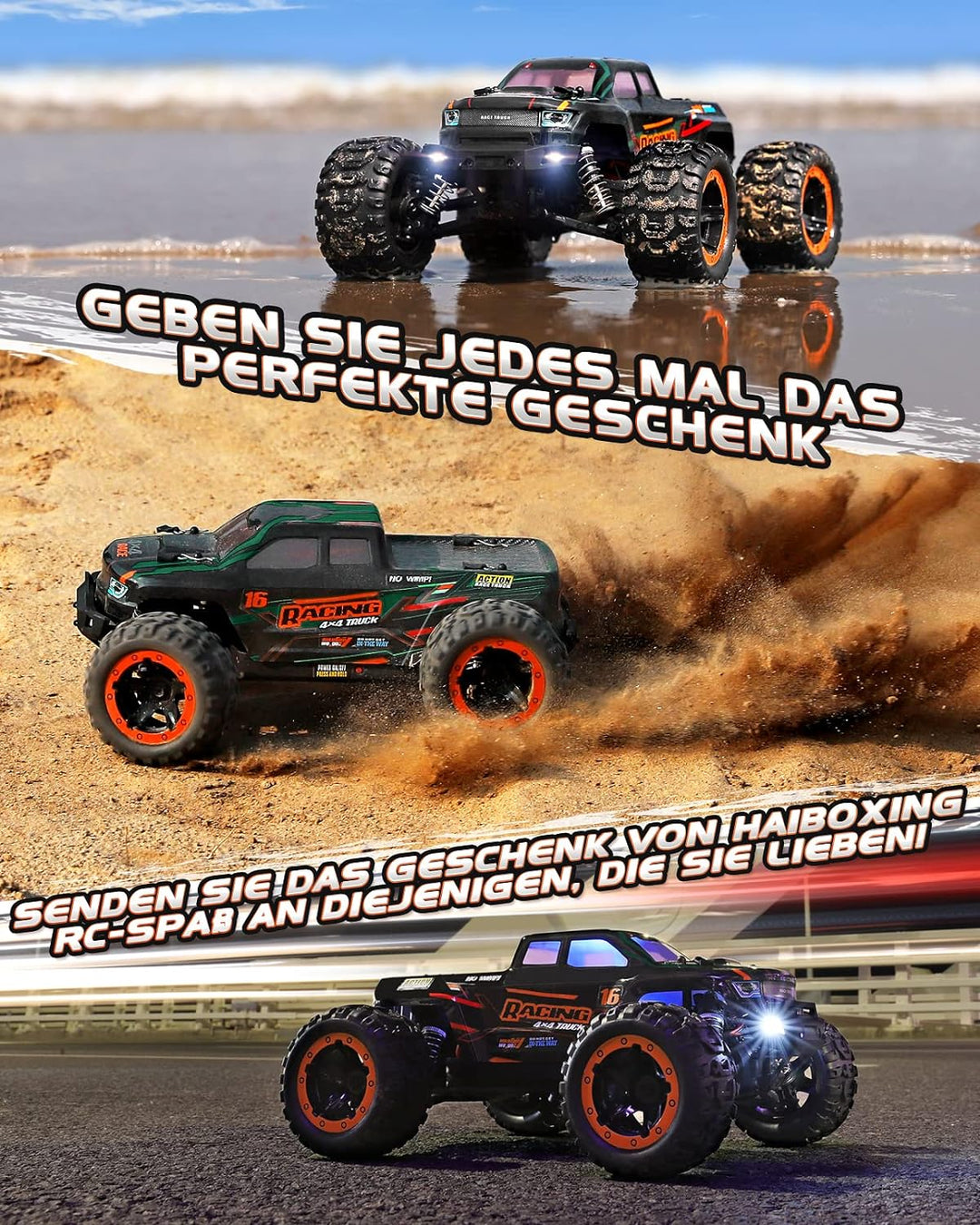 HAIBOXING Ferngesteuertes Auto 1:16 RC Monster Truck, Wasserdichter RTR All Terrain RC Auto 36 km/h,
