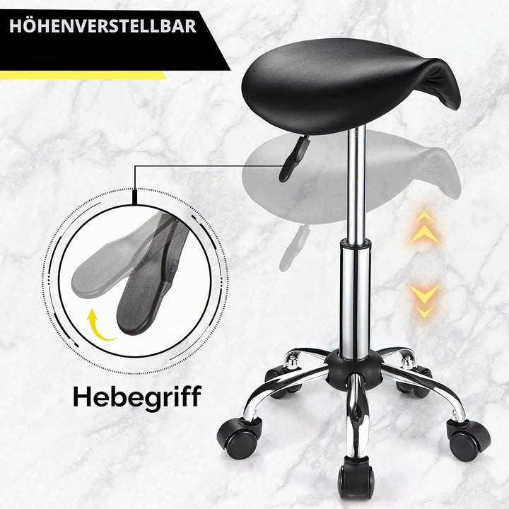 FNZIR Sattel Rollhocker mit Rädern PU Leder Höhenverstellbare Drehhocker Stuhl Schwarz