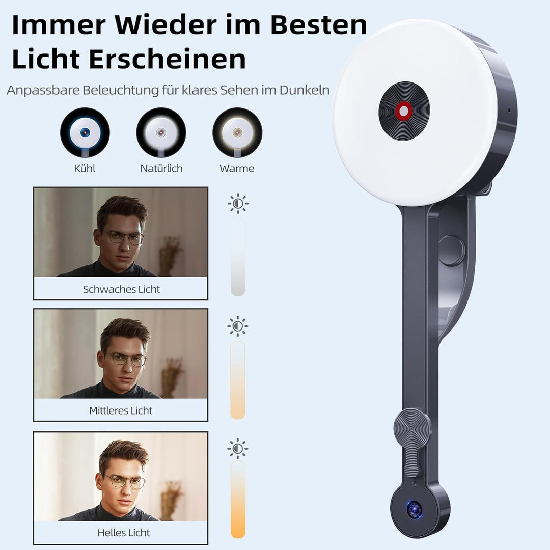 POHO O1 Webcam 4K mit physischer Abdeckung, Mikrofon & Beleuchtung | Dunkelheit Kompensation | Autof
