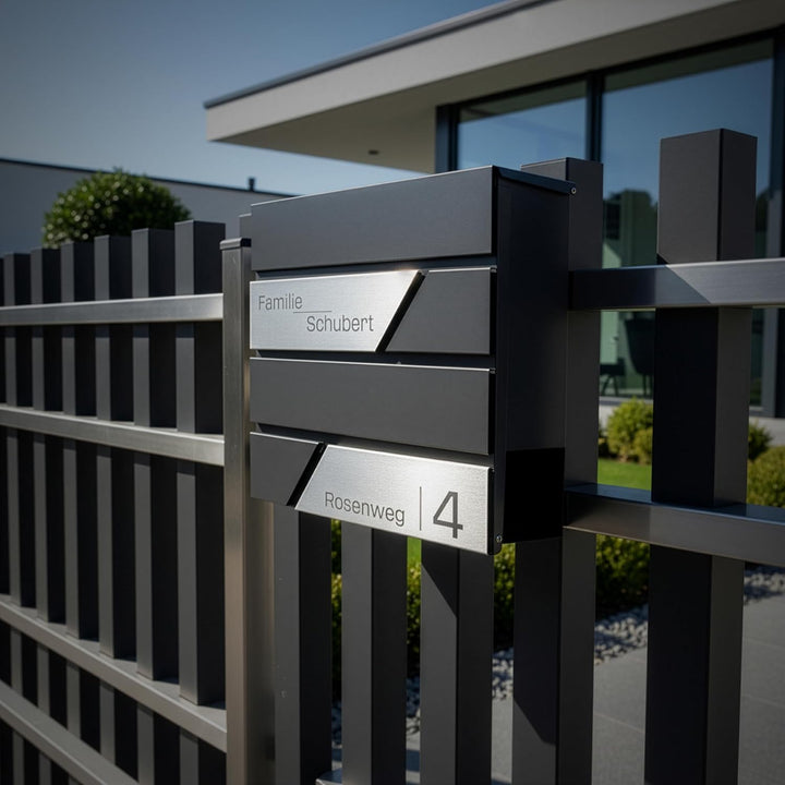 Grafner Premium Briefkasten personalisiert, RAL7016 mit Zeitungsfach und 2 Schlüssel, moderner Postk