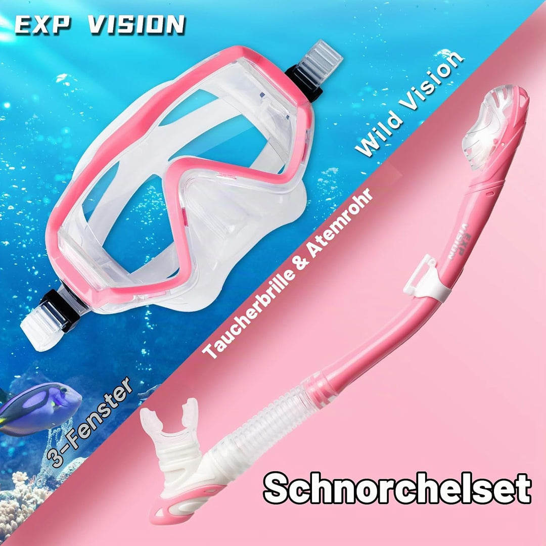Trockenschnorchel-Set, Pano 3-Fenster-Schnorchelmaske, Anti-Fog-Taucherbrille und Schnorchel, profes