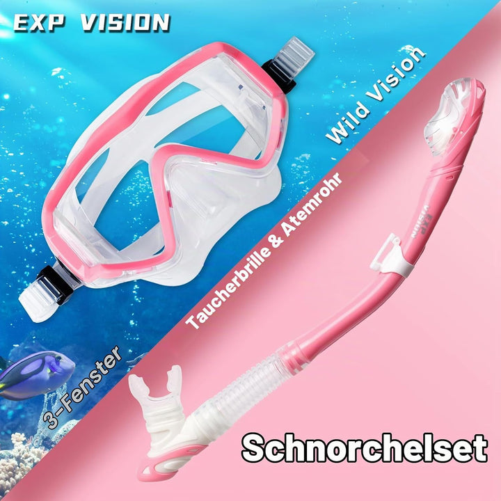 Trockenschnorchel-Set, Pano 3-Fenster-Schnorchelmaske, Anti-Fog-Taucherbrille und Schnorchel, profes