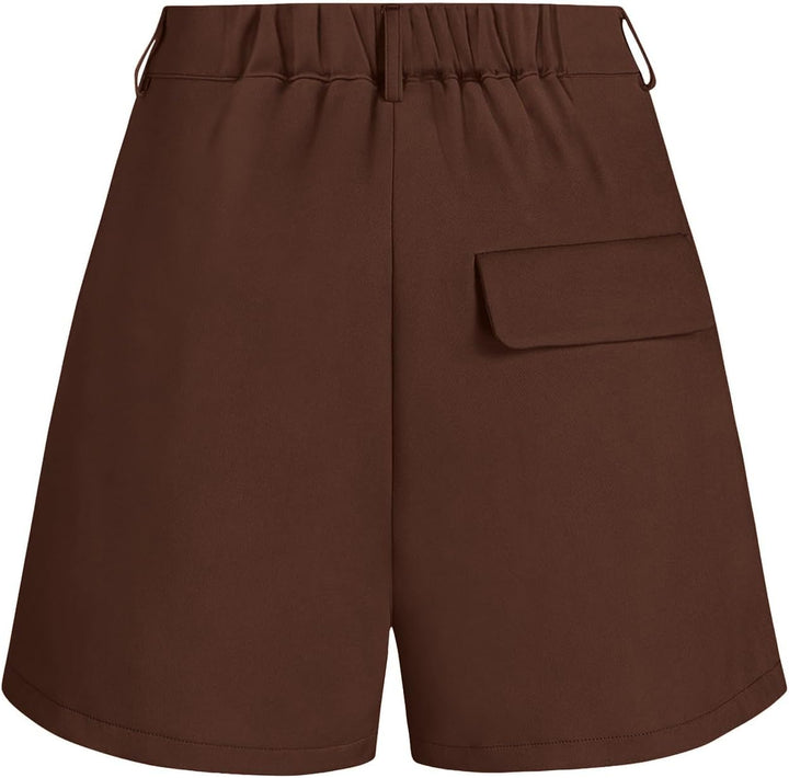 Frauen Casual Elastische Taille In Der Rückseite Plissee Herren Shorts Mit Innenslip 16 Kaffee XL, K