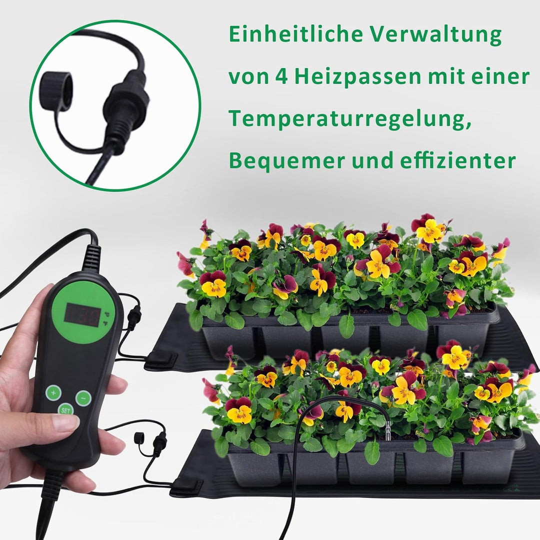 DERNORD 4 Pflanzmatte mit 1 Thermostat 30W Heizmatte 25.5 X 52.7CM Pflanzen Wasserdicht Heating Pad