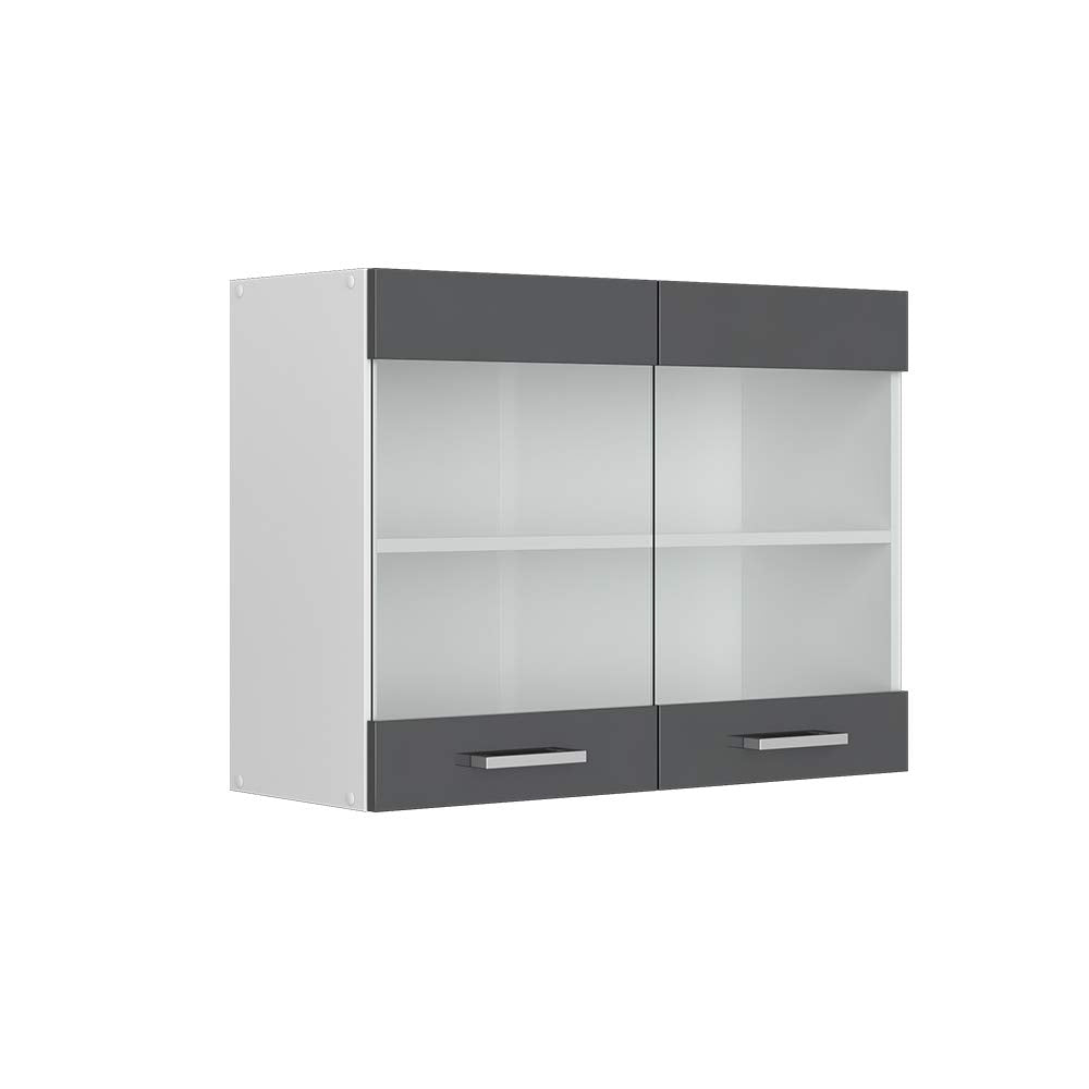 Vicco Küchenschrank Glas R-Line, Anthrazit Hochglanz/Weiss, 80 cm Anthrazit Hochglanz Hängeglasschra