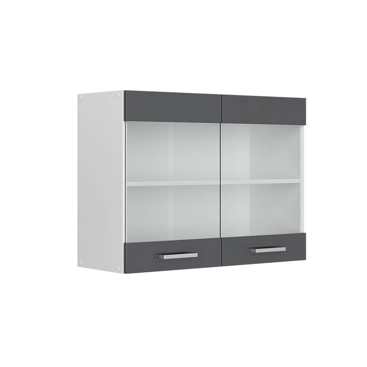 Vicco Küchenschrank Glas R-Line, Anthrazit Hochglanz/Weiss, 80 cm Anthrazit Hochglanz Hängeglasschra