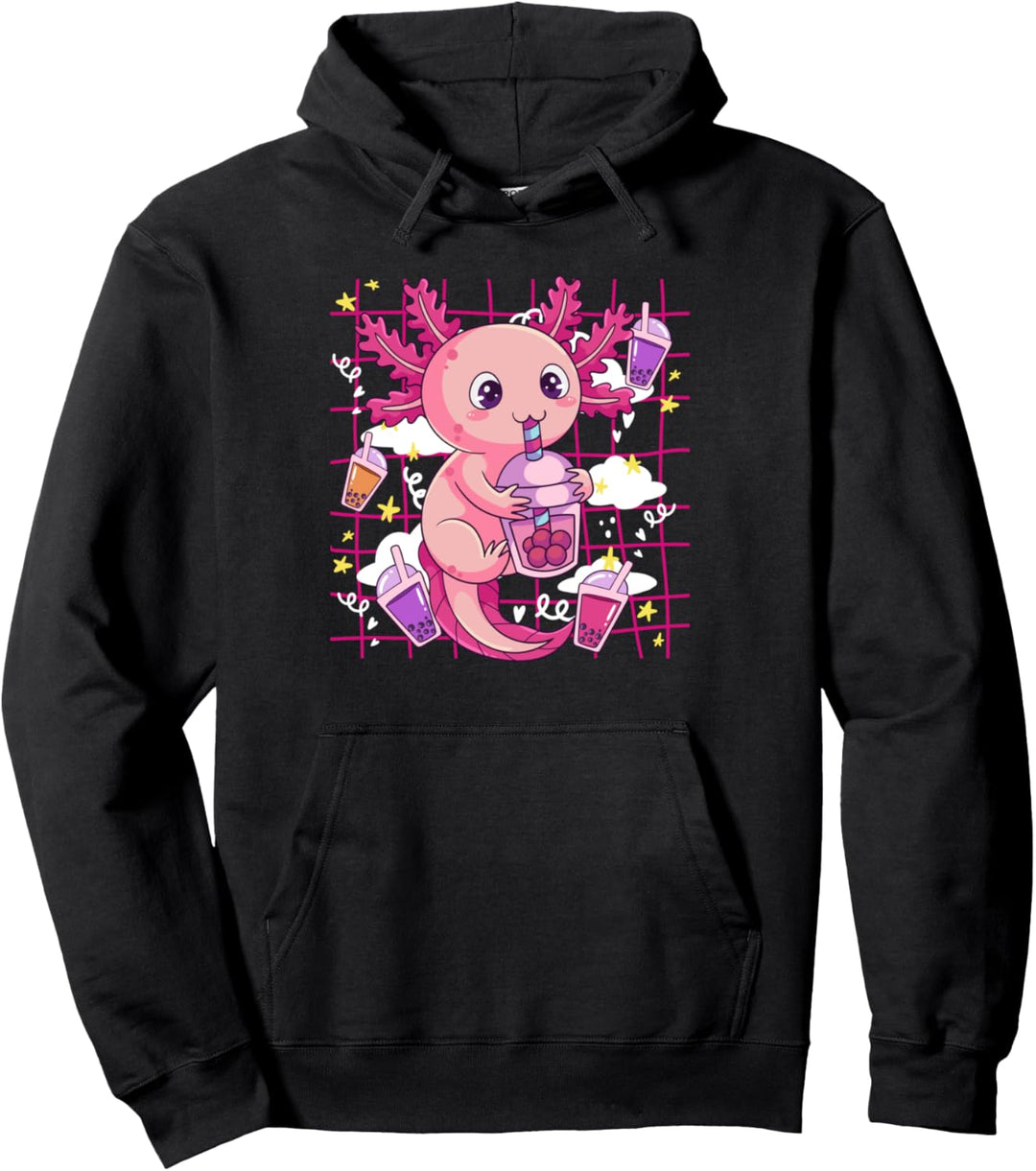 Cute Axolotl Bubble Tea Boba Milk Tea Lover Kids Teens Girls Pullover Hoodie