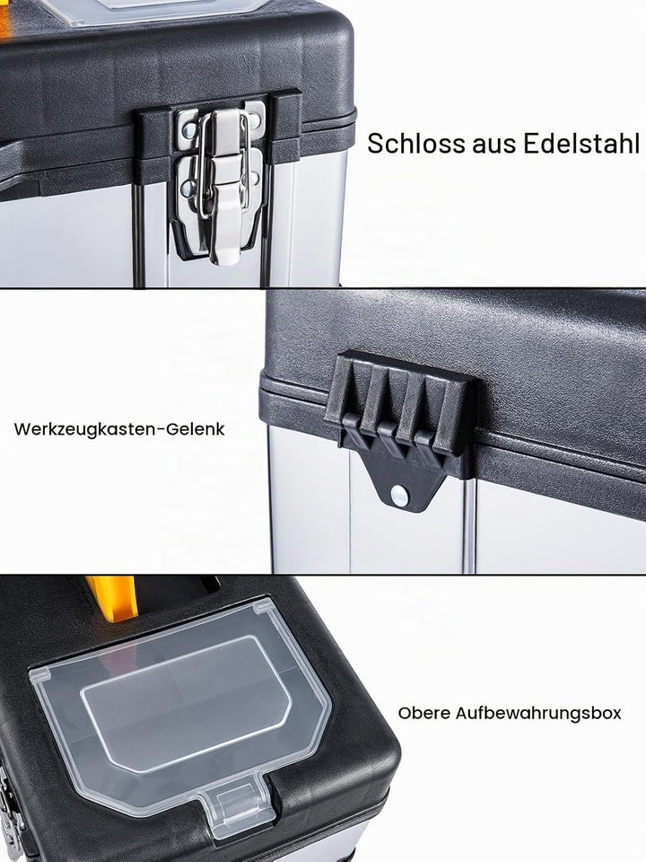 Trintion Werkzeugbox Werkzeugkasten Werkzeugkoffer mit Metallschliessen stabiler Organizer aus Metal