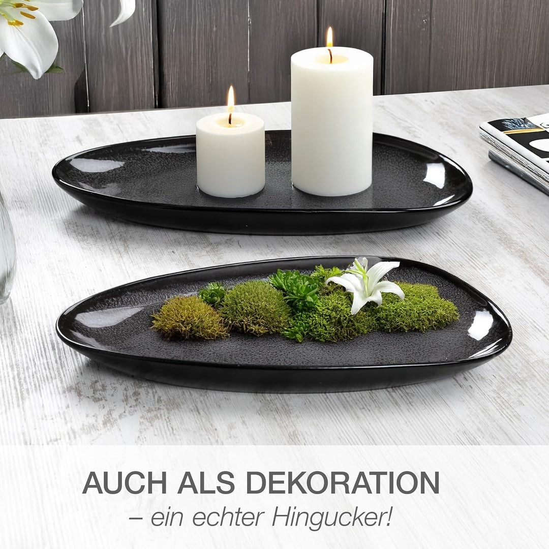 Moritz & Moritz VIDA Servierteller Set Anthrazit - 2x Grosse Teller aus hochwertigem Porzellan, Mode
